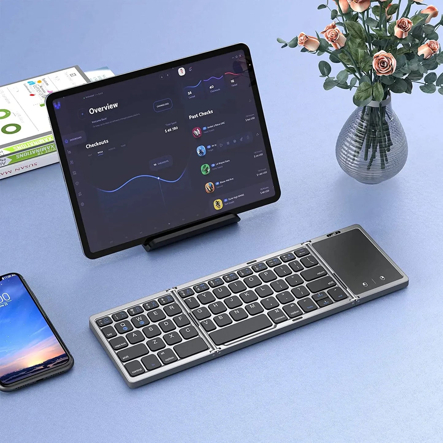 TechFlex Dual Bluetooth 5.1 Keyboard – Compact 3-Folding Design