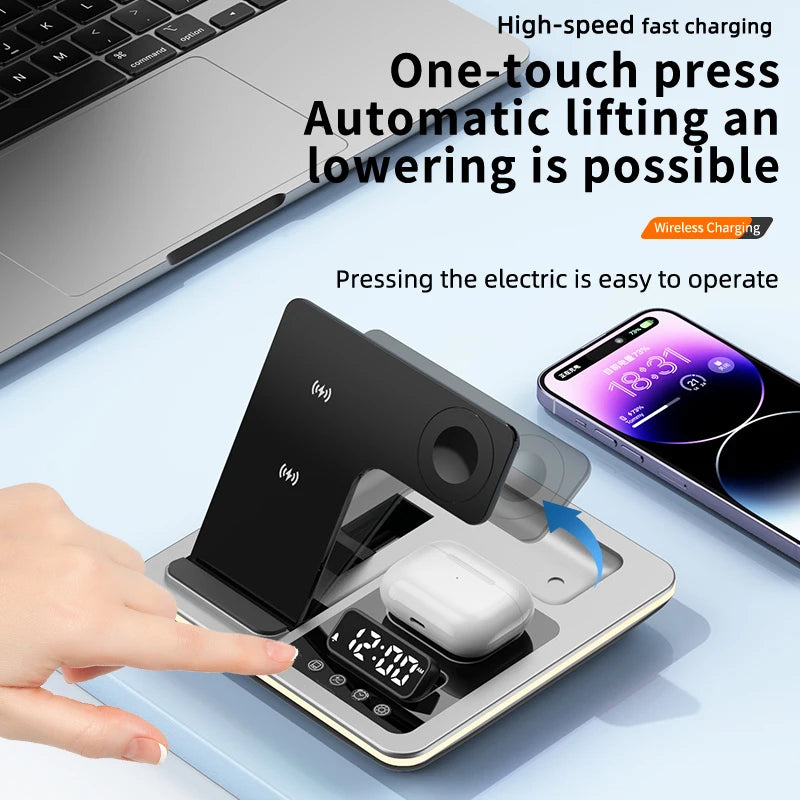YourBrand 5 in 1 Magnetic Wireless Fast Charger Dock Station – Rapid Charging with Warm Light Indicator