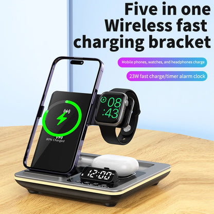 YourBrand 5 in 1 Magnetic Wireless Fast Charger Dock Station – Rapid Charging with Warm Light Indicator