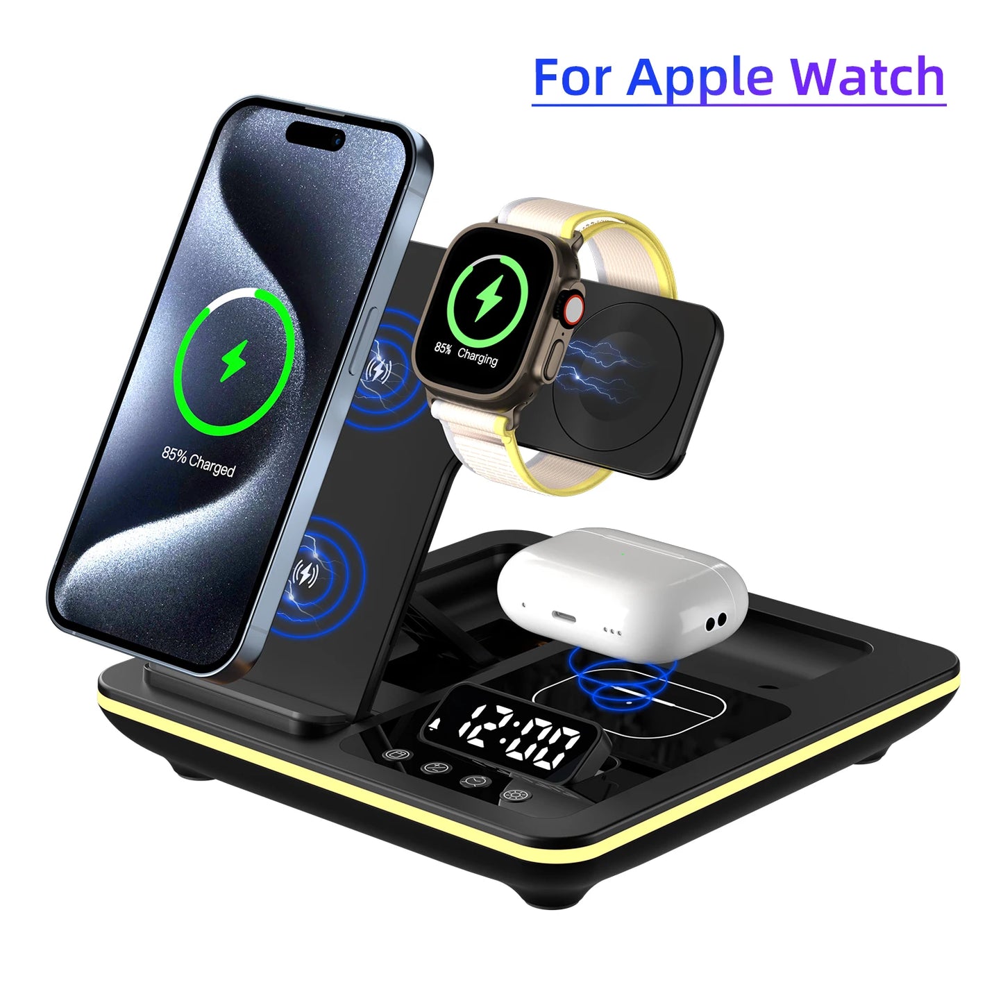 YourBrand 5 in 1 Magnetic Wireless Fast Charger Dock Station – Rapid Charging with Warm Light Indicator