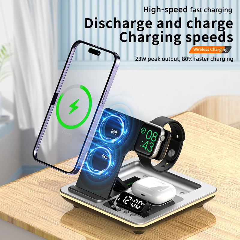 YourBrand 5 in 1 Magnetic Wireless Fast Charger Dock Station – Rapid Charging with Warm Light Indicator